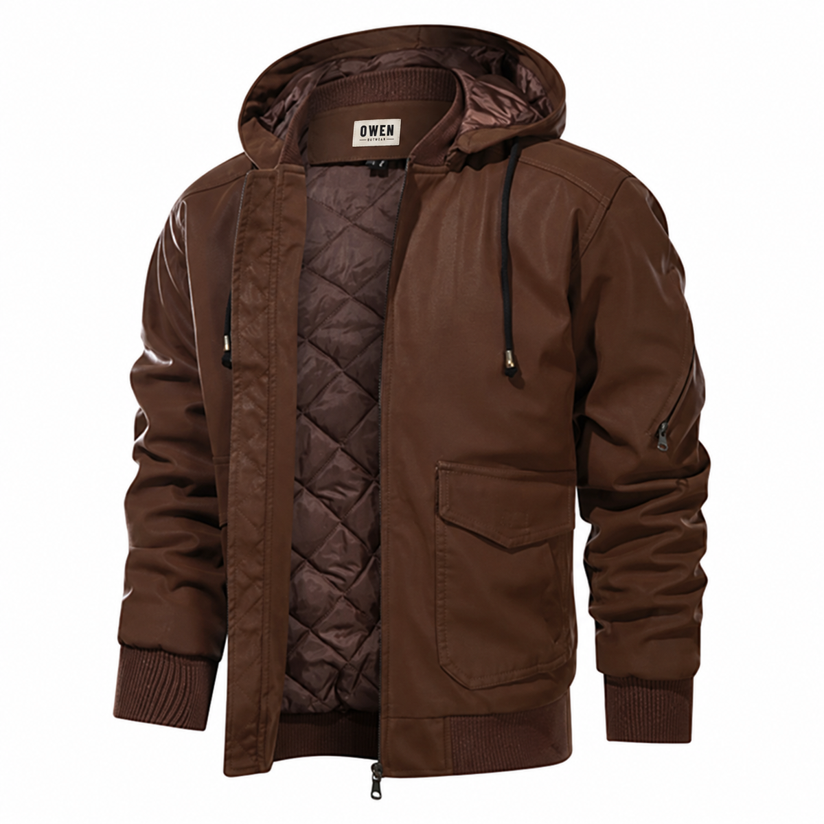 Thornton Quilted Hooded Jacket – Vegan Leather